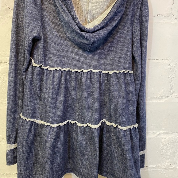 12PM by Monday Ami Womens Swing Zip Up Hoodie Cotton Denim Look Sweatshirt - Picture 7 of 12